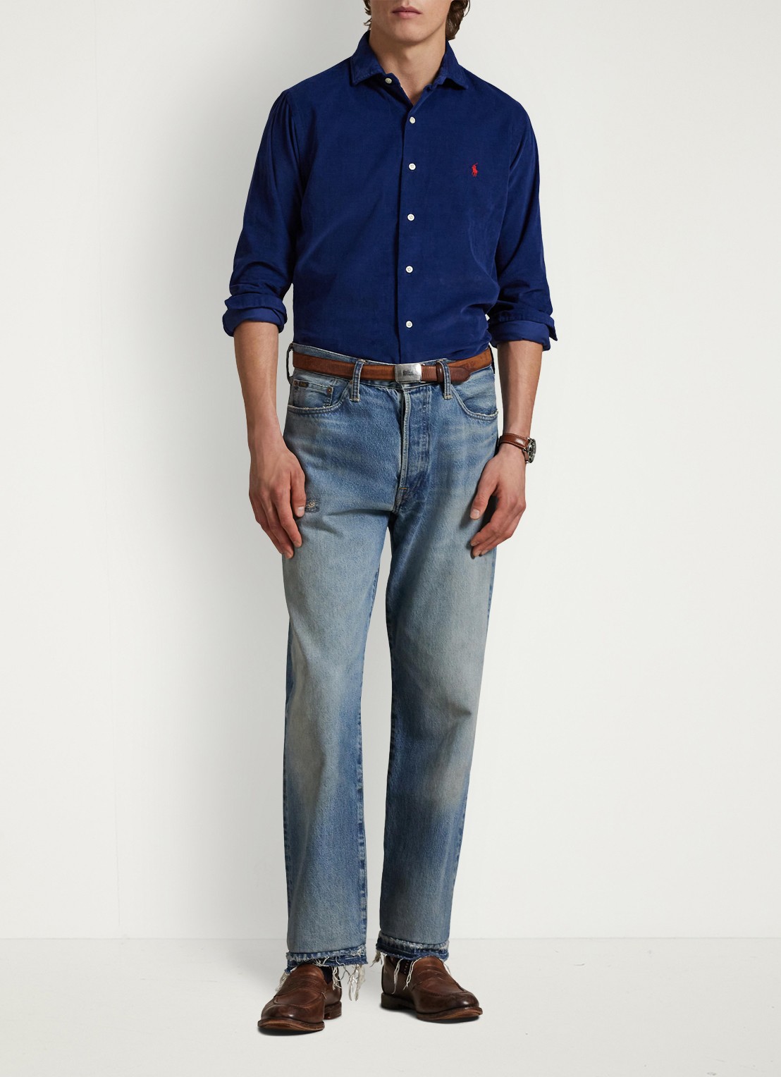 Ralph Lauren Regular fit overhemd met logoborduring - voorkant 3 freshwater / donkerblauw