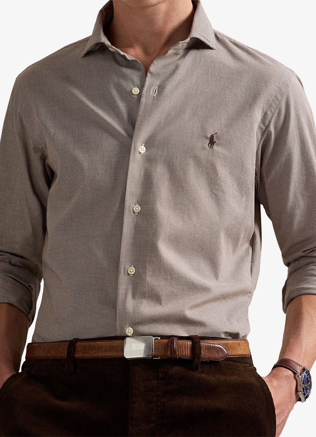 Ralph Lauren Regular fit overhemd met logoborduring - detail 5 cream brown / bruin