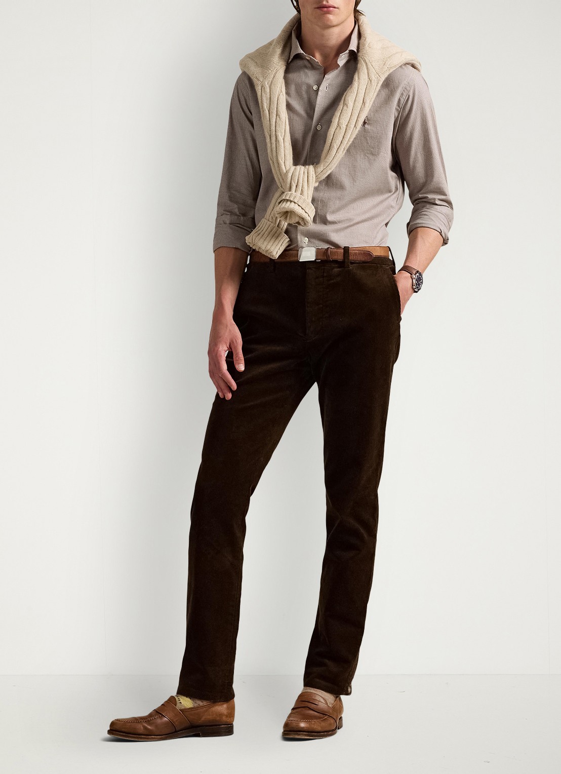Ralph Lauren Regular fit overhemd met logoborduring - voorkant 3 cream brown / bruin