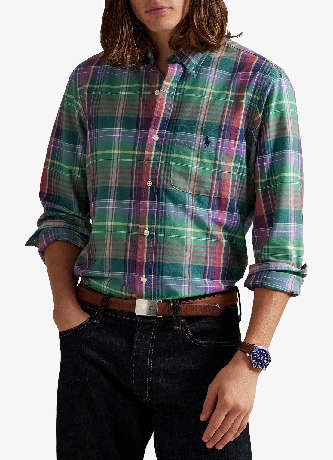 Ralph Lauren Regular fit overhemd met logoborduring - detail roze