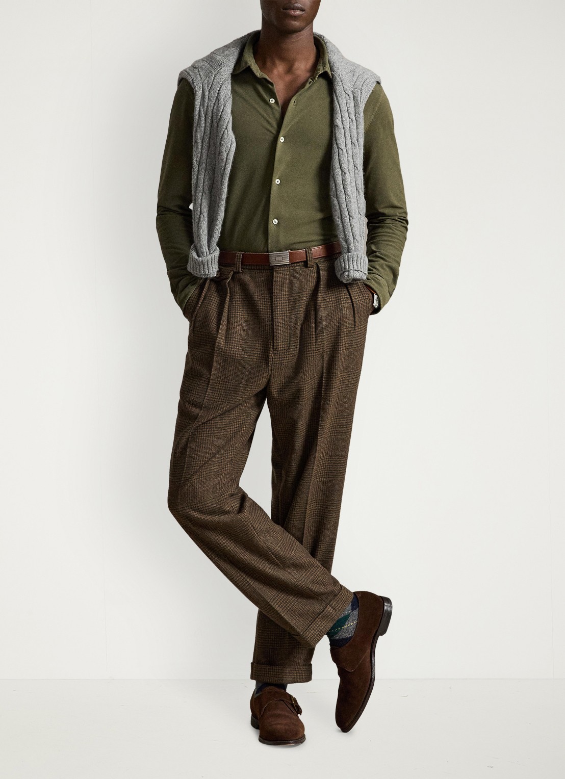 Ralph Lauren Regular fit overhemd met logoborduring - detail outdoors olive / olijfgroen