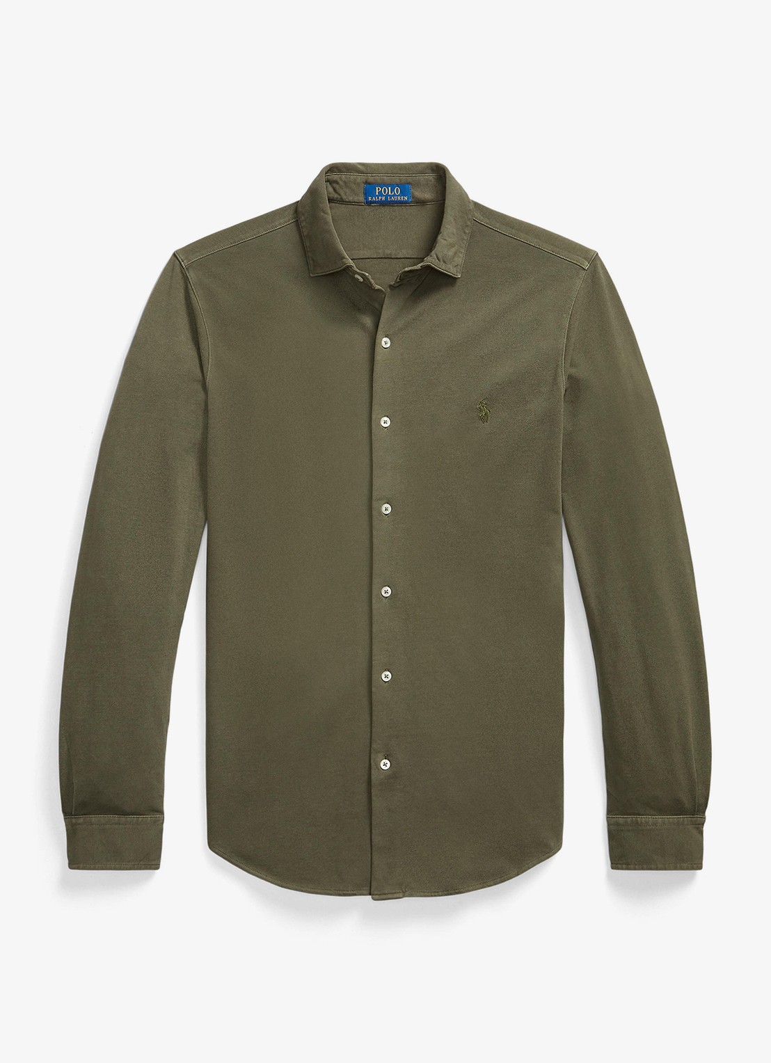 Ralph Lauren Regular fit overhemd met logoborduring - voorkant 4 outdoors olive / olijfgroen
