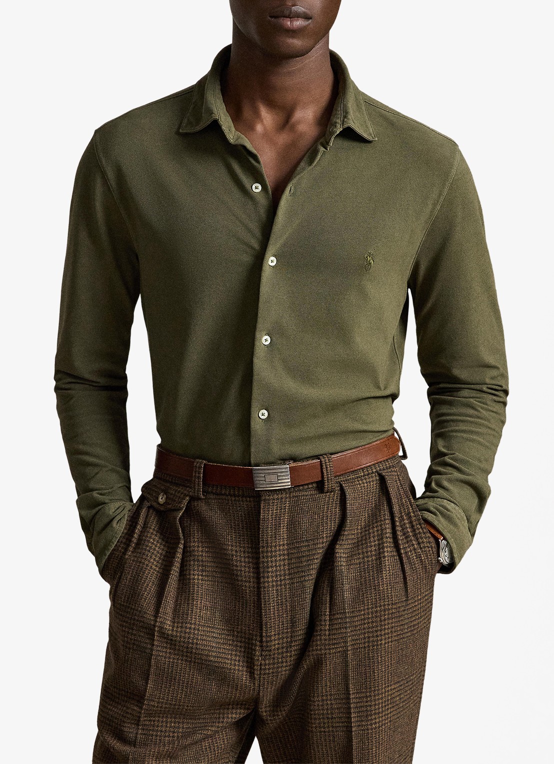 Ralph Lauren Regular fit overhemd met logoborduring - voorkant 5 outdoors olive / olijfgroen