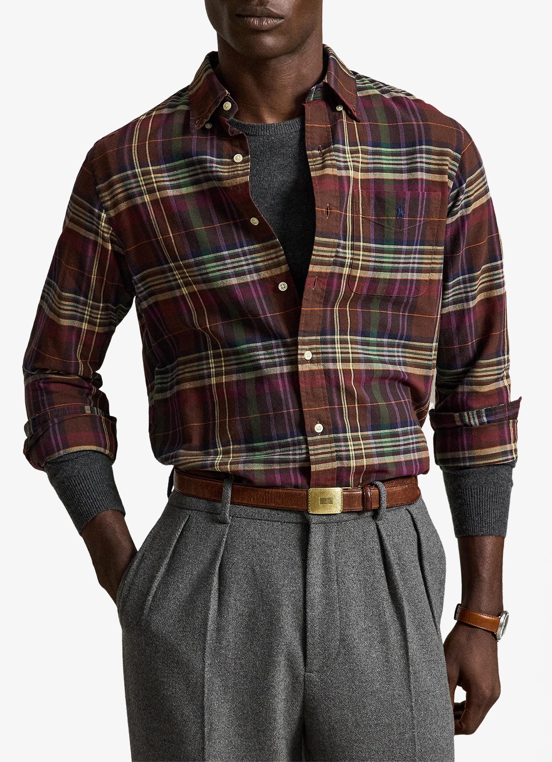 Ralph Lauren Regular fit overhemd met logoborduring - voorkant 5 bruin