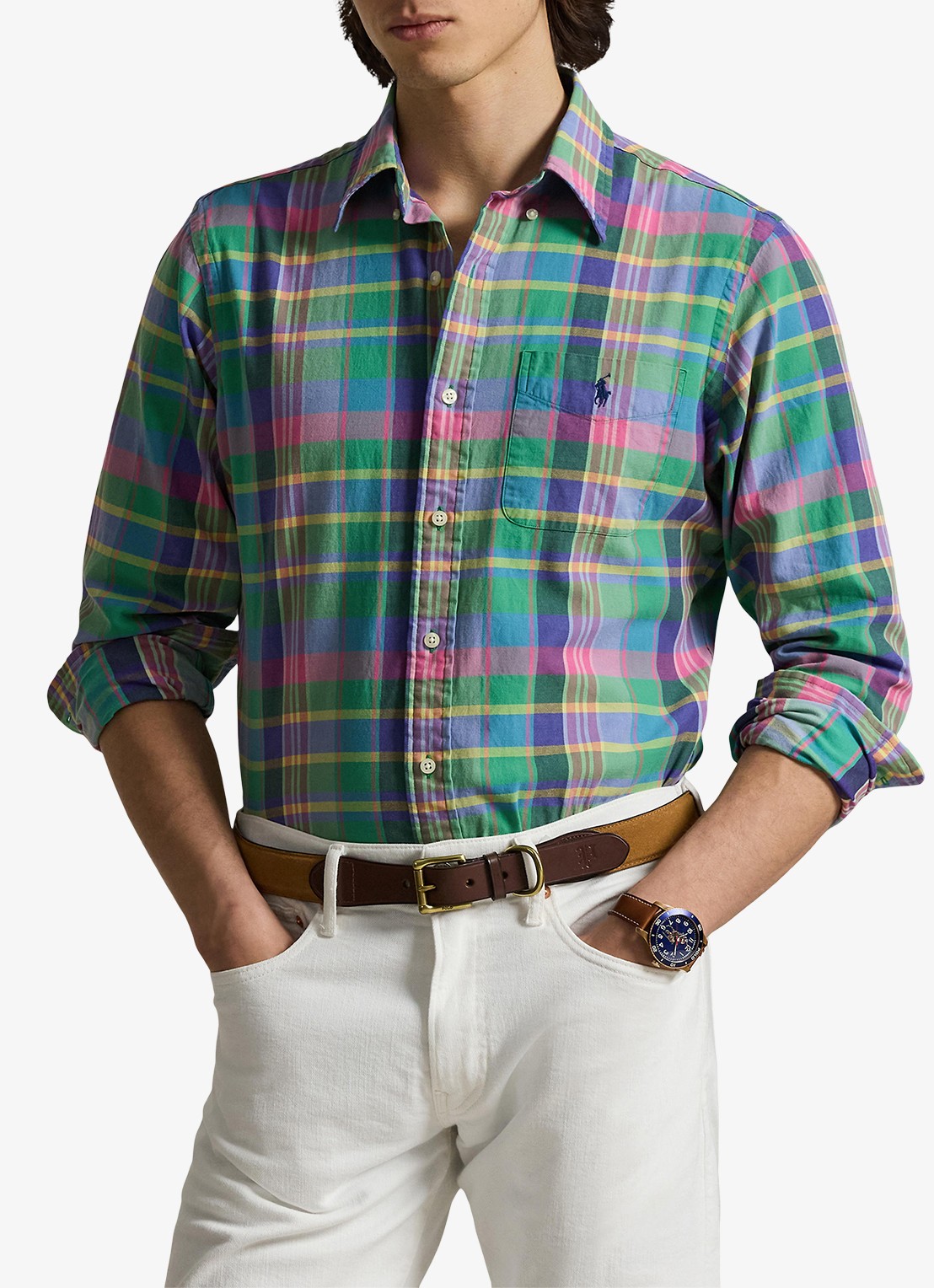 Ralph Lauren Regular fit overhemd met ruitdessin en borstzak - voorkant 3 green blue multi / groen