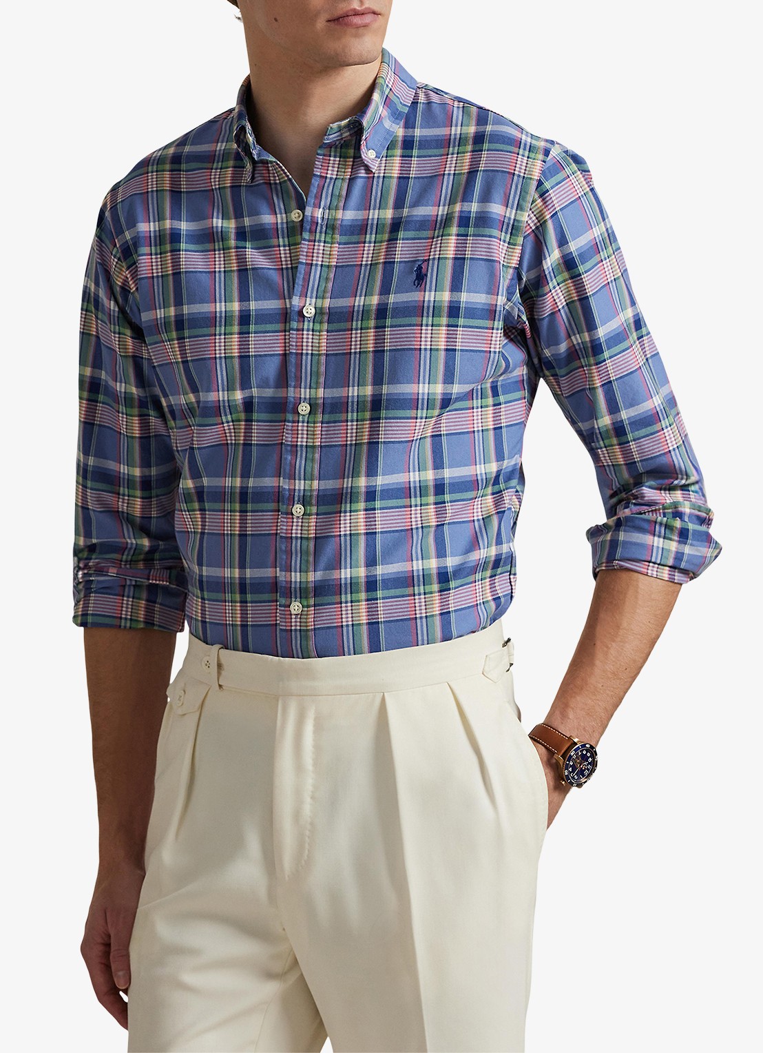 Ralph Lauren Regular fit overhemd met ruitdessin en logoborduring - detail blauw