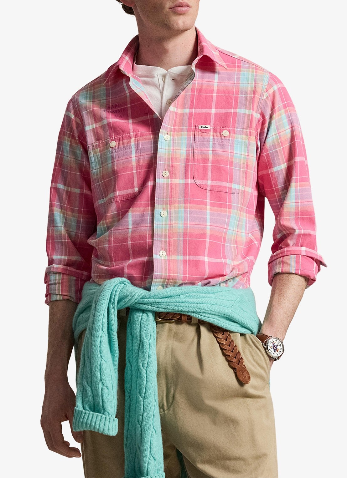 Ralph Lauren Regular fit overhemd met ruitdessin - detail 7212 pink turquoise multi-zyit