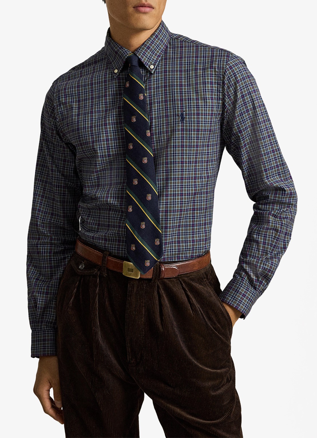 Ralph Lauren Regular fit overhemd met ruitdessin - voorkant 6 7365 blue brown multi / blauw