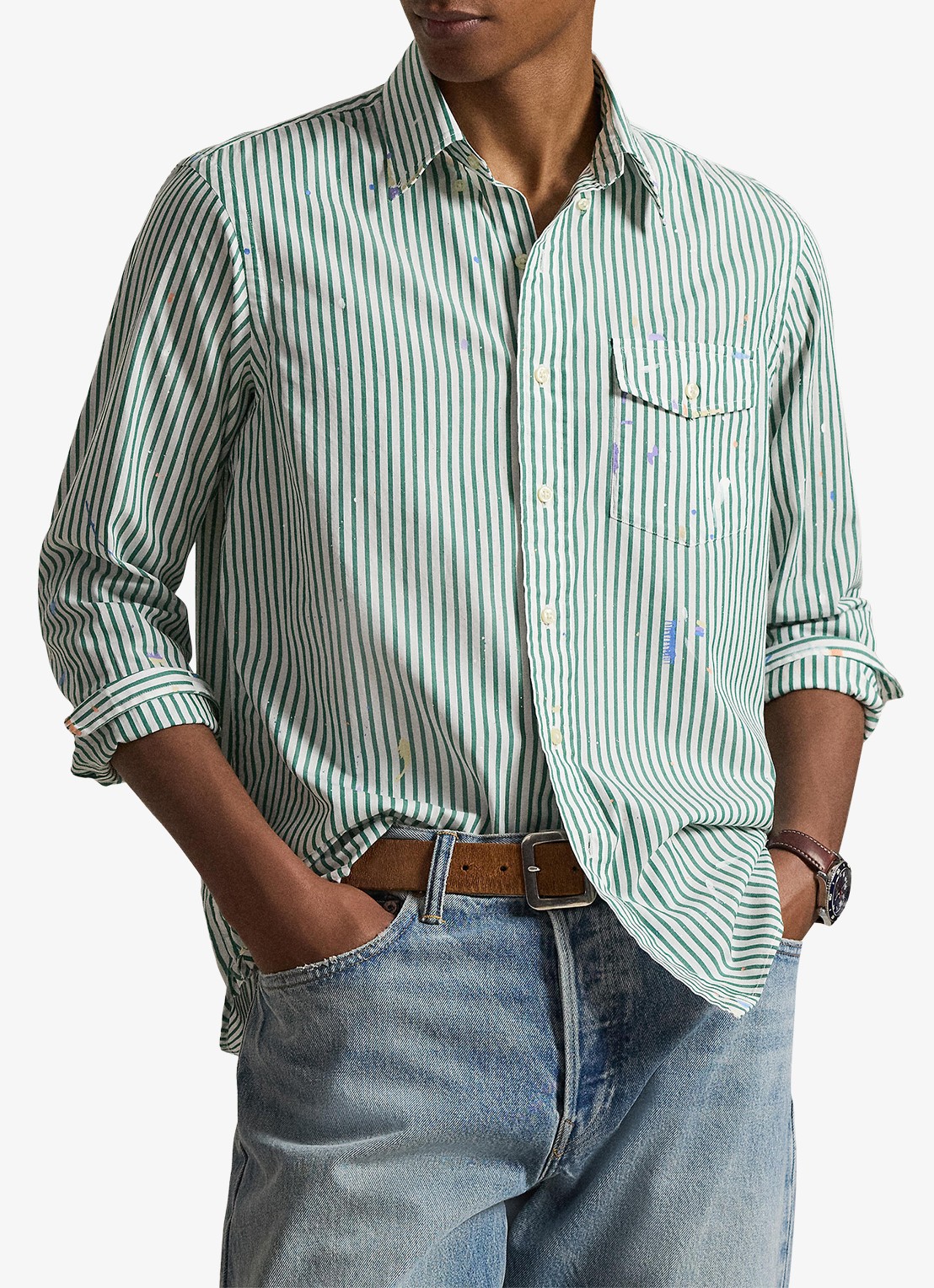 Ralph Lauren Regular fit overhemd met streepprint - voorkant 3 7032 valley paint splatter / lichtgroen