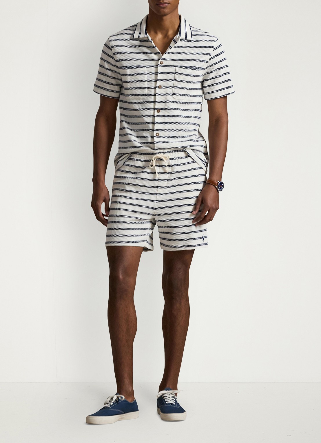 Ralph Lauren Regular fit overhemd met streepprint - voorkant 2 pale cream/newport navy-zyrs