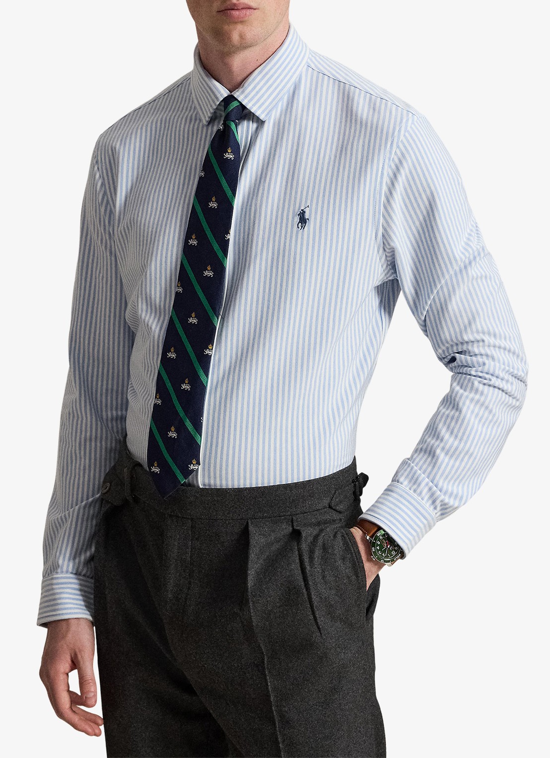Ralph Lauren Regular fit overhemd met streepprint - voorkant 5 white/summer blue / lichtblauw
