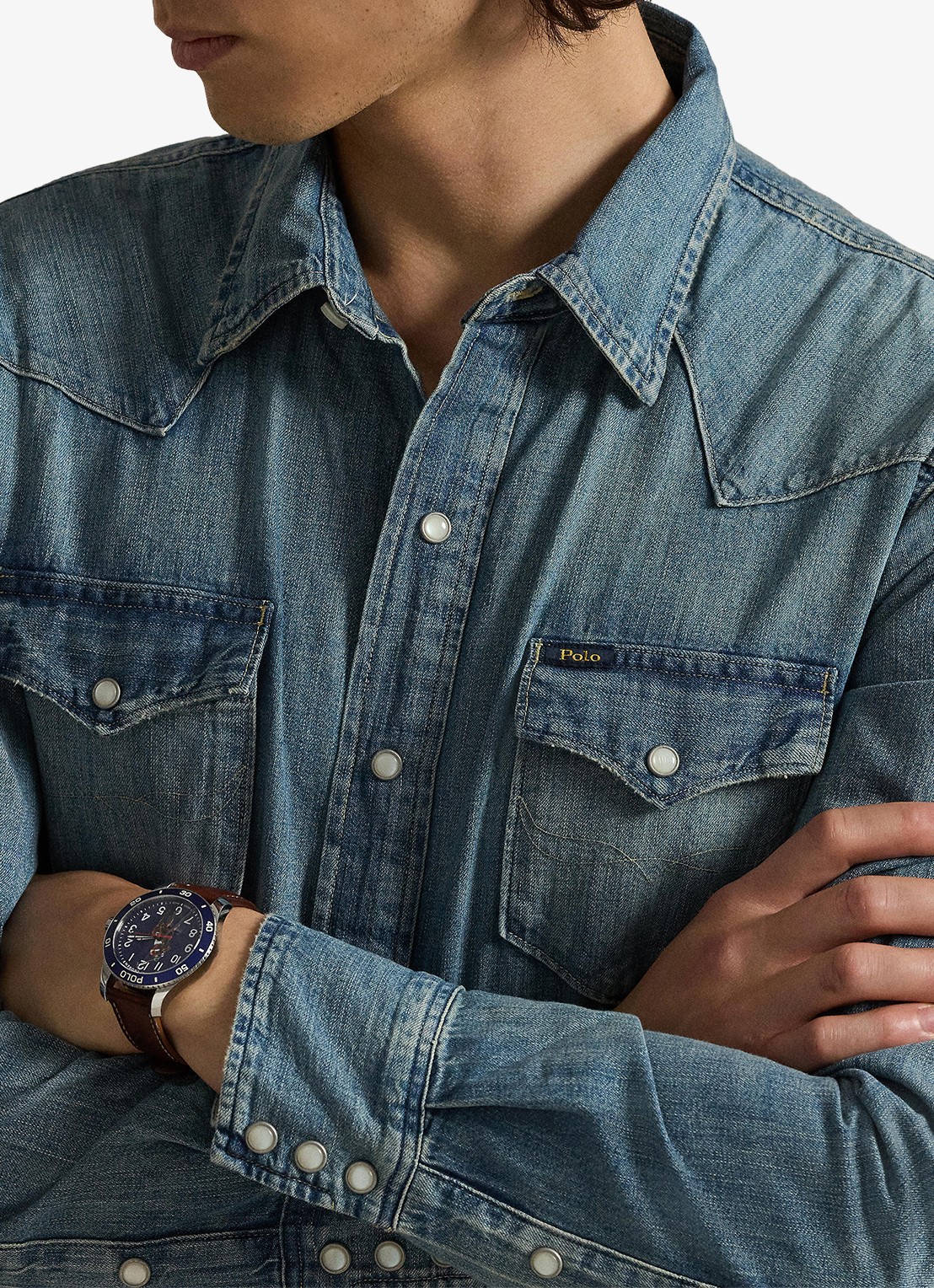 Ralph Lauren Regular fit overhemd van denim met borstzakken - detail 2 indigo