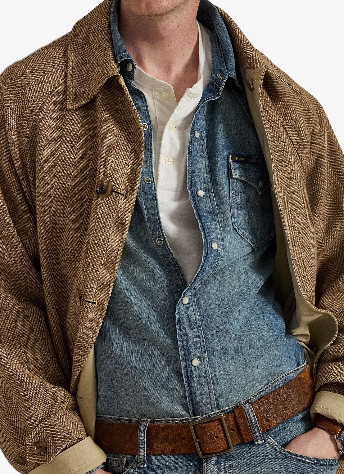 Ralph Lauren Regular fit overhemd van denim met borstzakken - detail 4 indigo