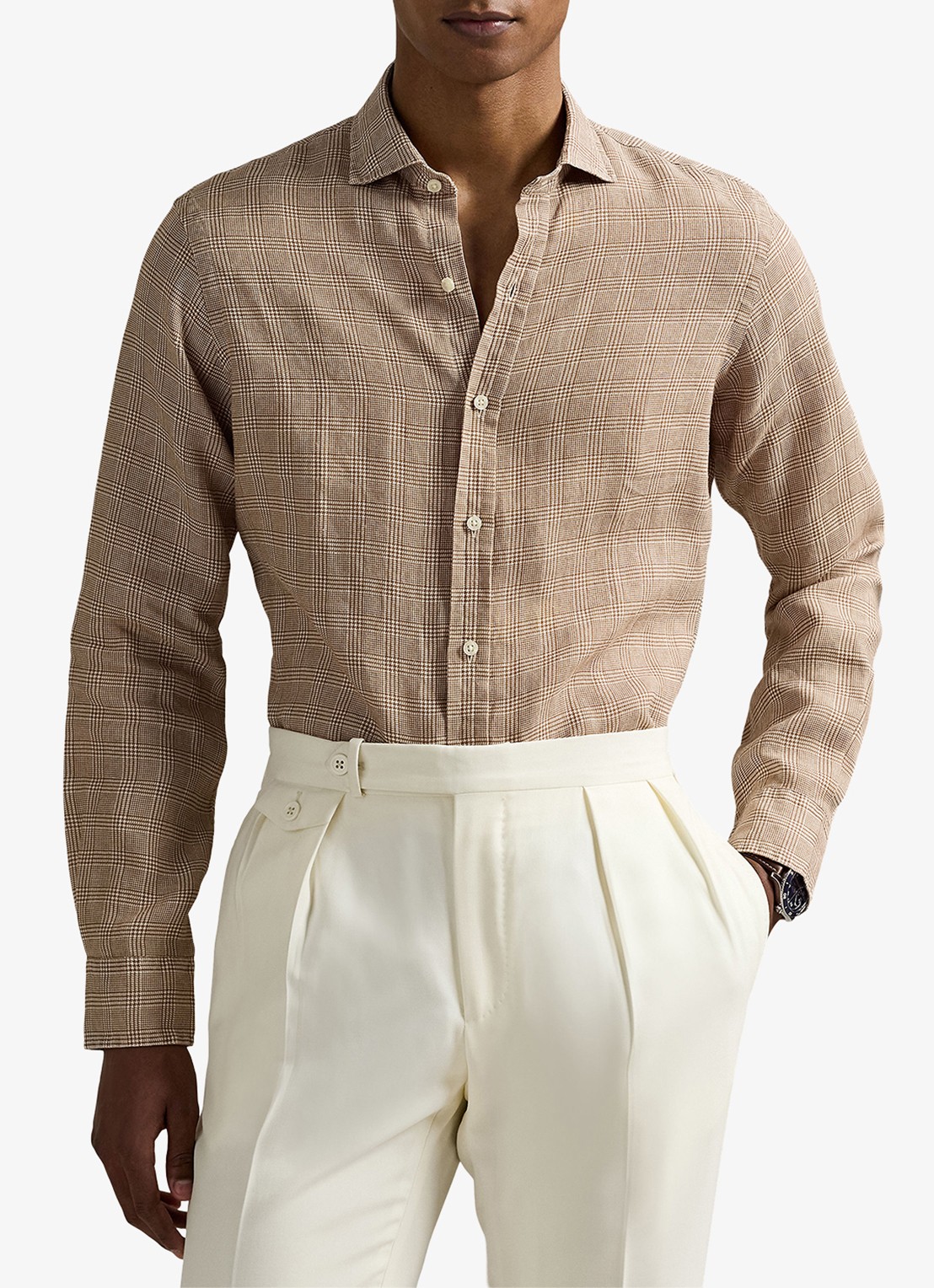 Ralph Lauren Regular fit overhemd van linnen met ruitdessin - detail fairway glen / khaki