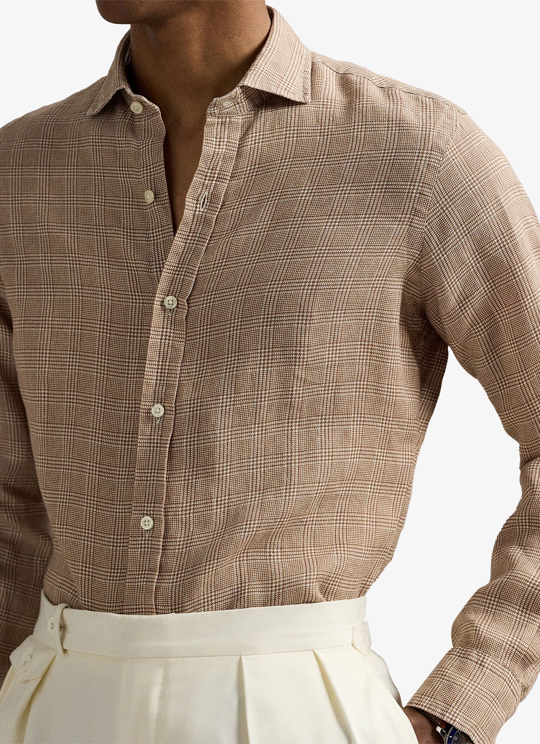Ralph Lauren Regular fit overhemd van linnen met ruitdessin - detail 2 fairway glen / khaki