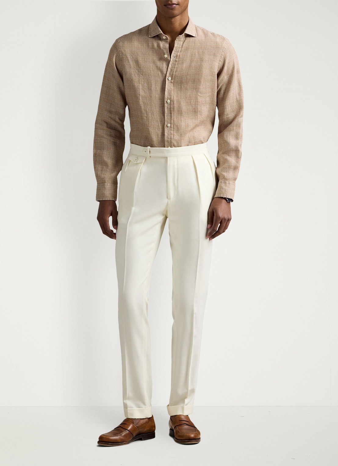 Ralph Lauren Regular fit overhemd van linnen met ruitdessin - voorkant 6 fairway glen / khaki