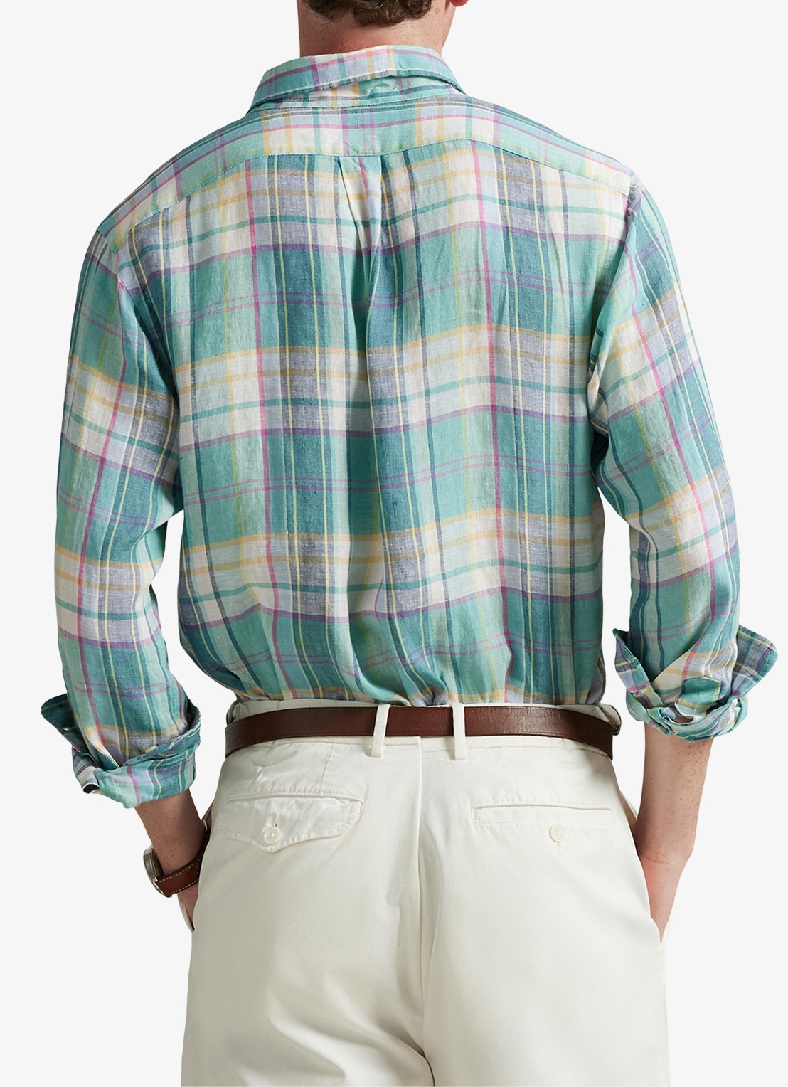 Ralph Lauren Regular fit overhemd van linnen met ruitdessin - achterkant 3 7116b green blue white-48oa