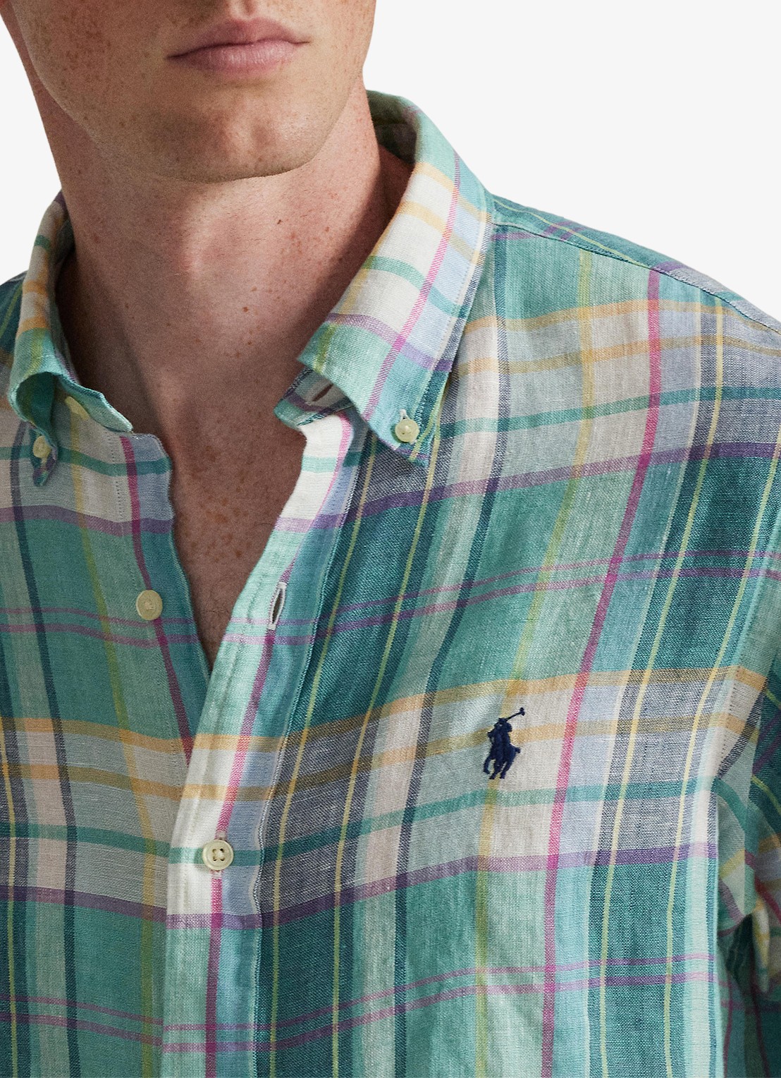 Ralph Lauren Regular fit overhemd van linnen met ruitdessin - detail 5 7116b green blue white-48oa