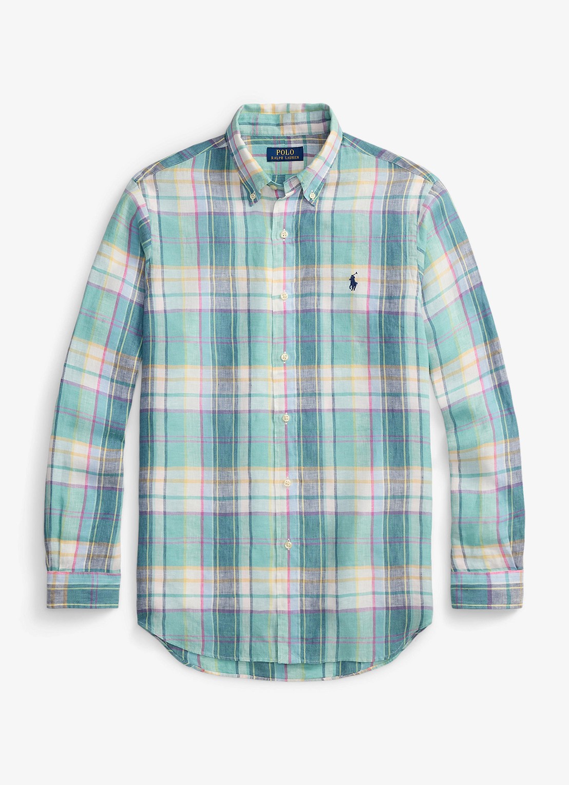 Ralph Lauren Regular fit overhemd van linnen met ruitdessin - voorkant 7116b green blue white-48oa