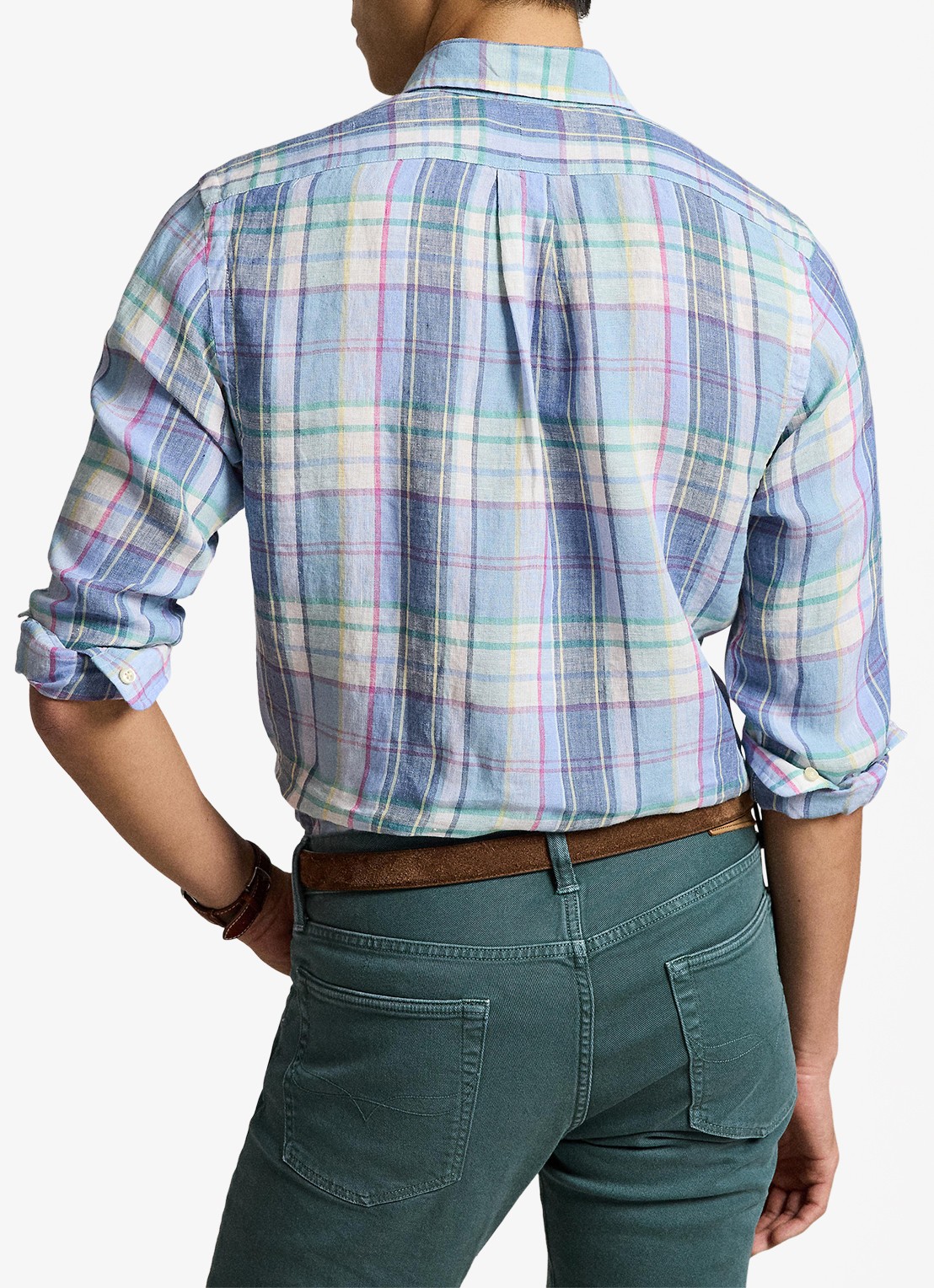 Ralph Lauren Regular fit overhemd van linnen met ruitdessin - achterkant 7116a blue green multi-48ob
