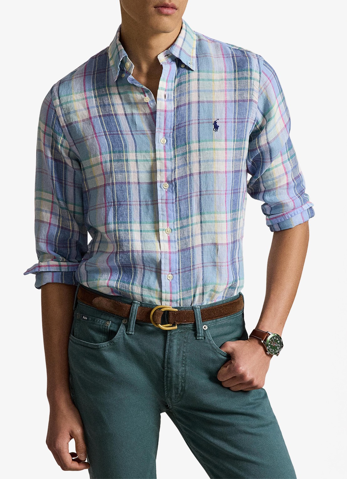 Ralph Lauren Regular fit overhemd van linnen met ruitdessin - detail 2 7116a blue green multi-48ob