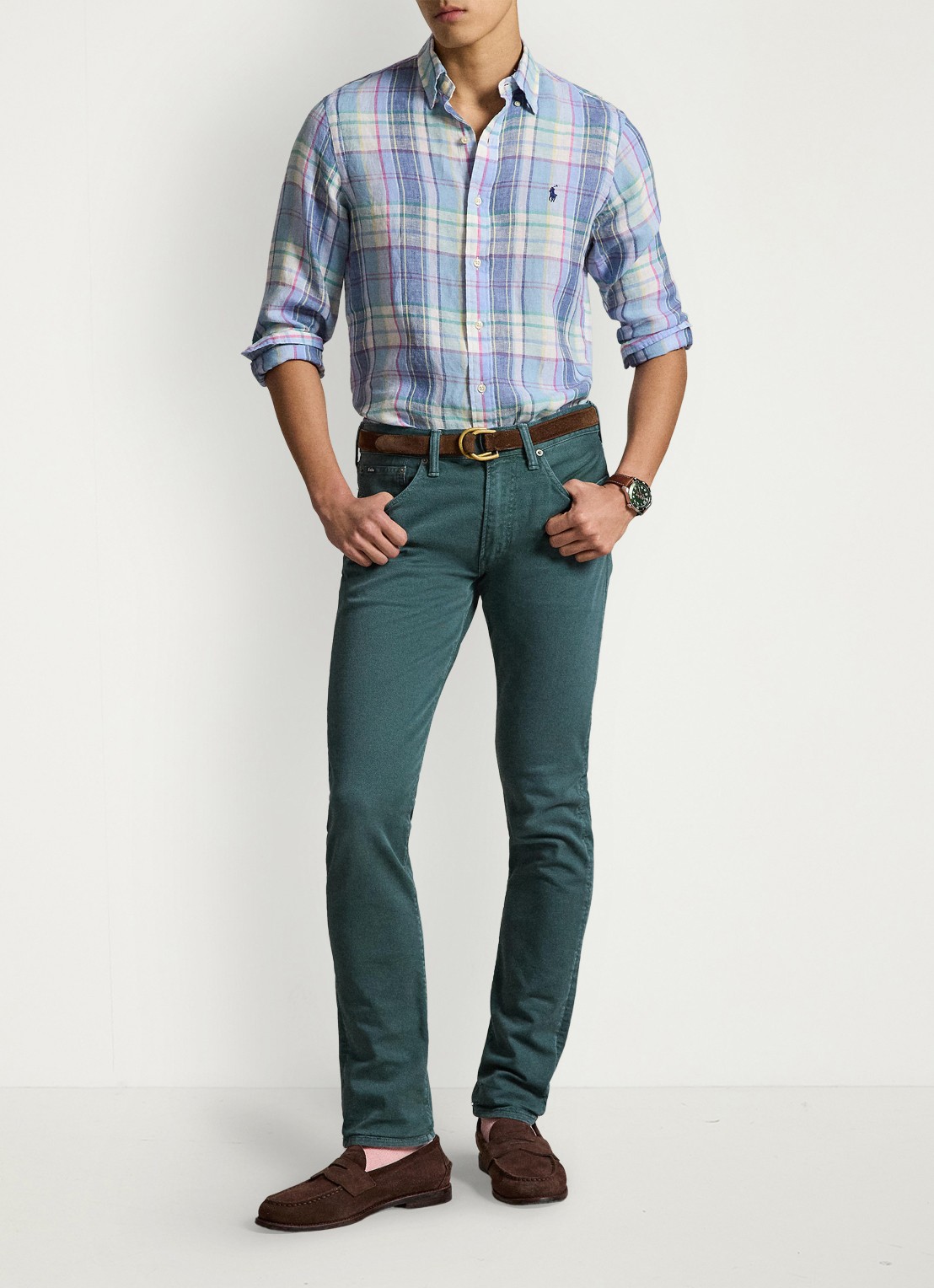 Ralph Lauren Regular fit overhemd van linnen met ruitdessin - detail 3 7116a blue green multi-48ob