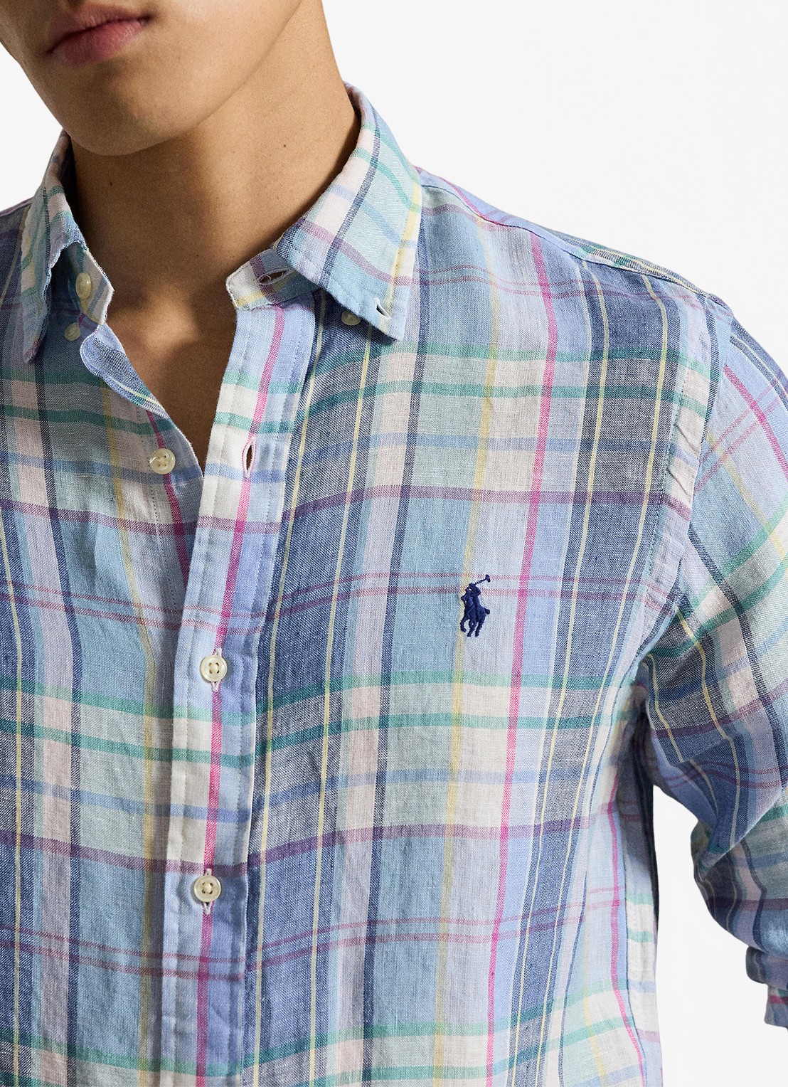 Ralph Lauren Regular fit overhemd van linnen met ruitdessin - detail 4 7116a blue green multi-48ob