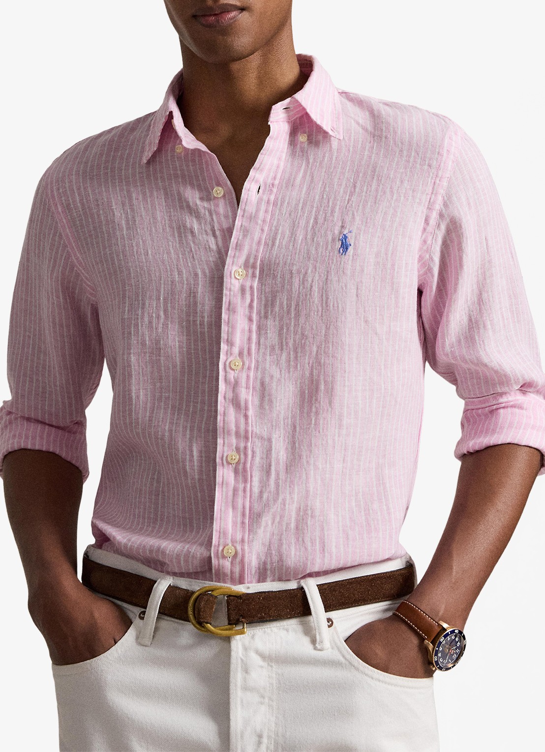 Ralph Lauren Regular fit overhemd van linnen met streepprint - detail 3 7188c pink white-zyk8