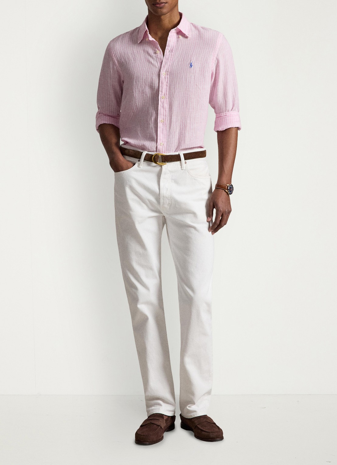 Ralph Lauren Regular fit overhemd van linnen met streepprint - detail 5 7188c pink white-zyk8