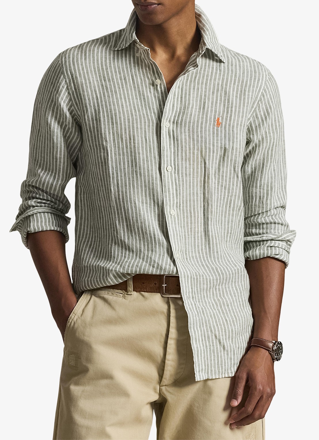 Ralph Lauren Regular fit overhemd van linnen met streepprint - detail 4 5137h garden trial white-zyen