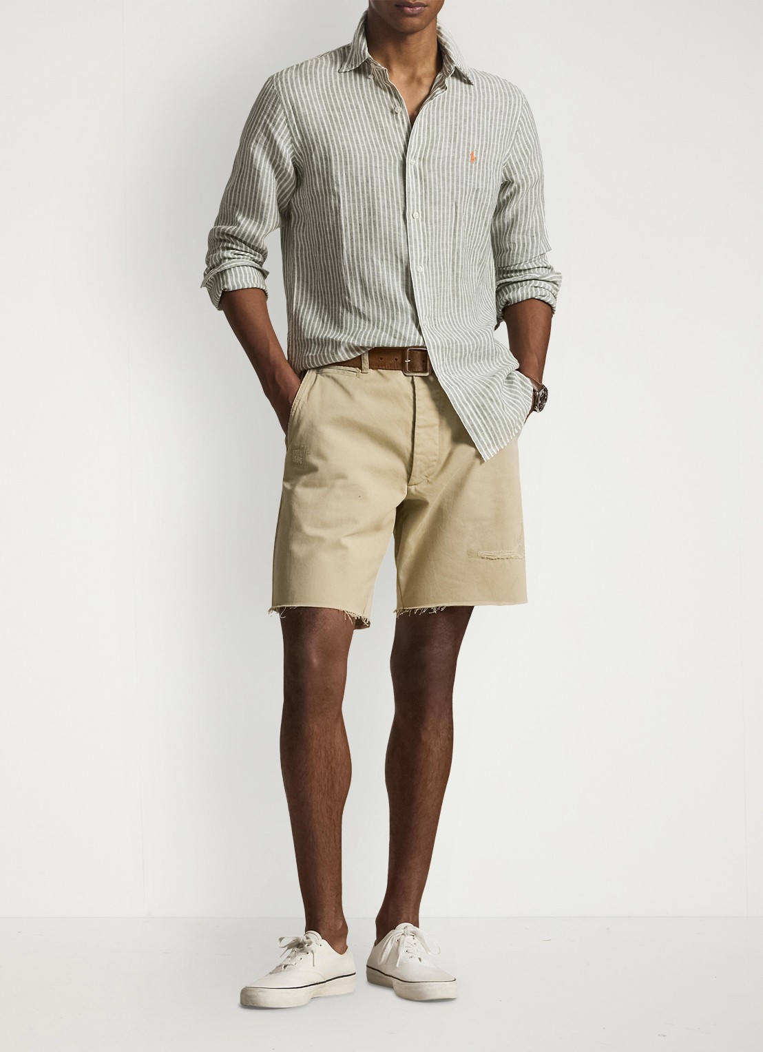 Ralph Lauren Regular fit overhemd van linnen met streepprint - voorkant 2 5137h garden trial white-zyen