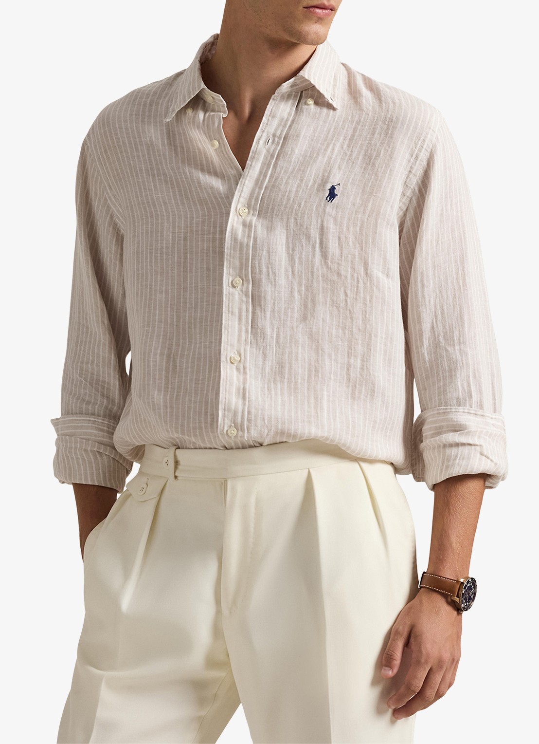Ralph Lauren Regular fit overhemd van linnen met streepprint - detail 7188e coastal beige white-zyka
