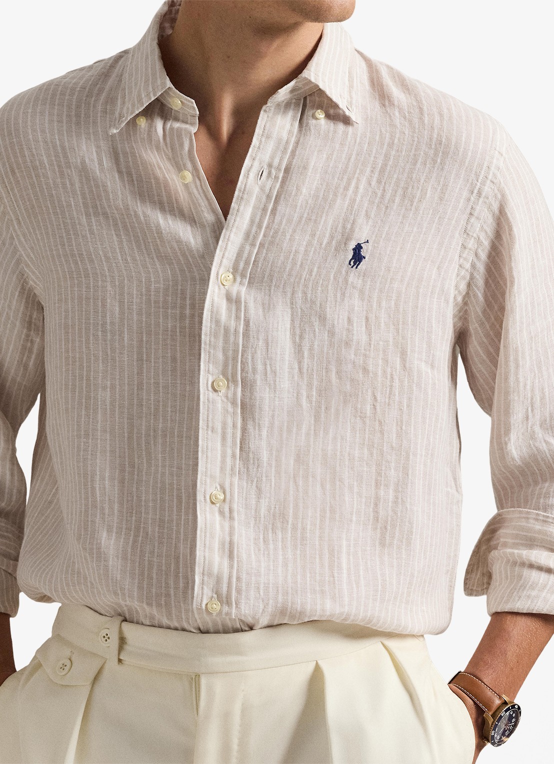 Ralph Lauren Regular fit overhemd van linnen met streepprint - detail 2 7188e coastal beige white-zyka