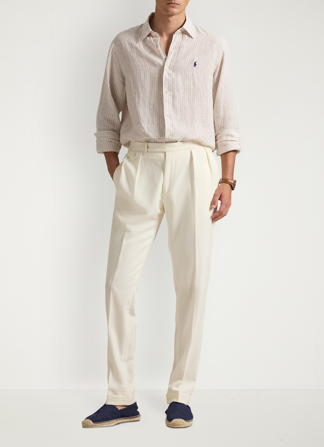 Ralph Lauren Regular fit overhemd van linnen met streepprint - voorkant 5 7188e coastal beige white-zyka