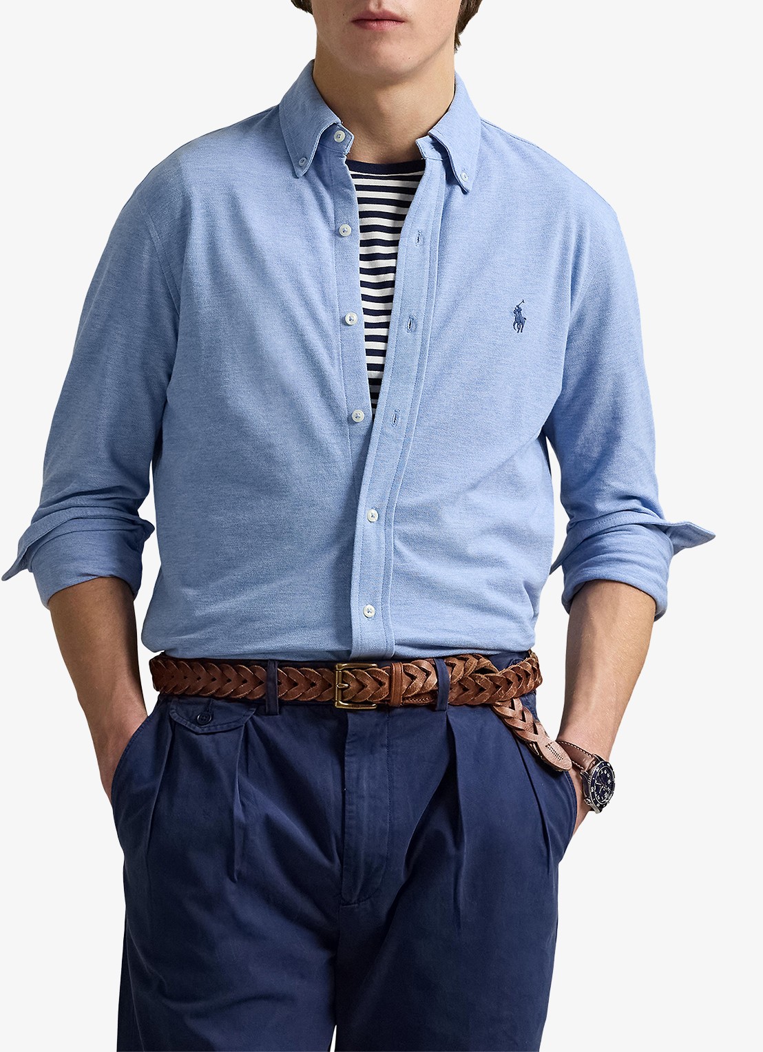 Ralph Lauren Regular fit overhemd van piqué katoen - detail 3 isle heather / blauw