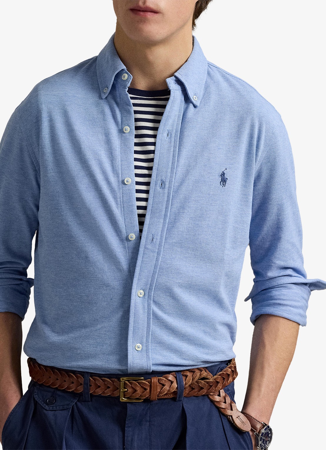 Ralph Lauren Regular fit overhemd van piqué katoen - detail 4 isle heather / blauw