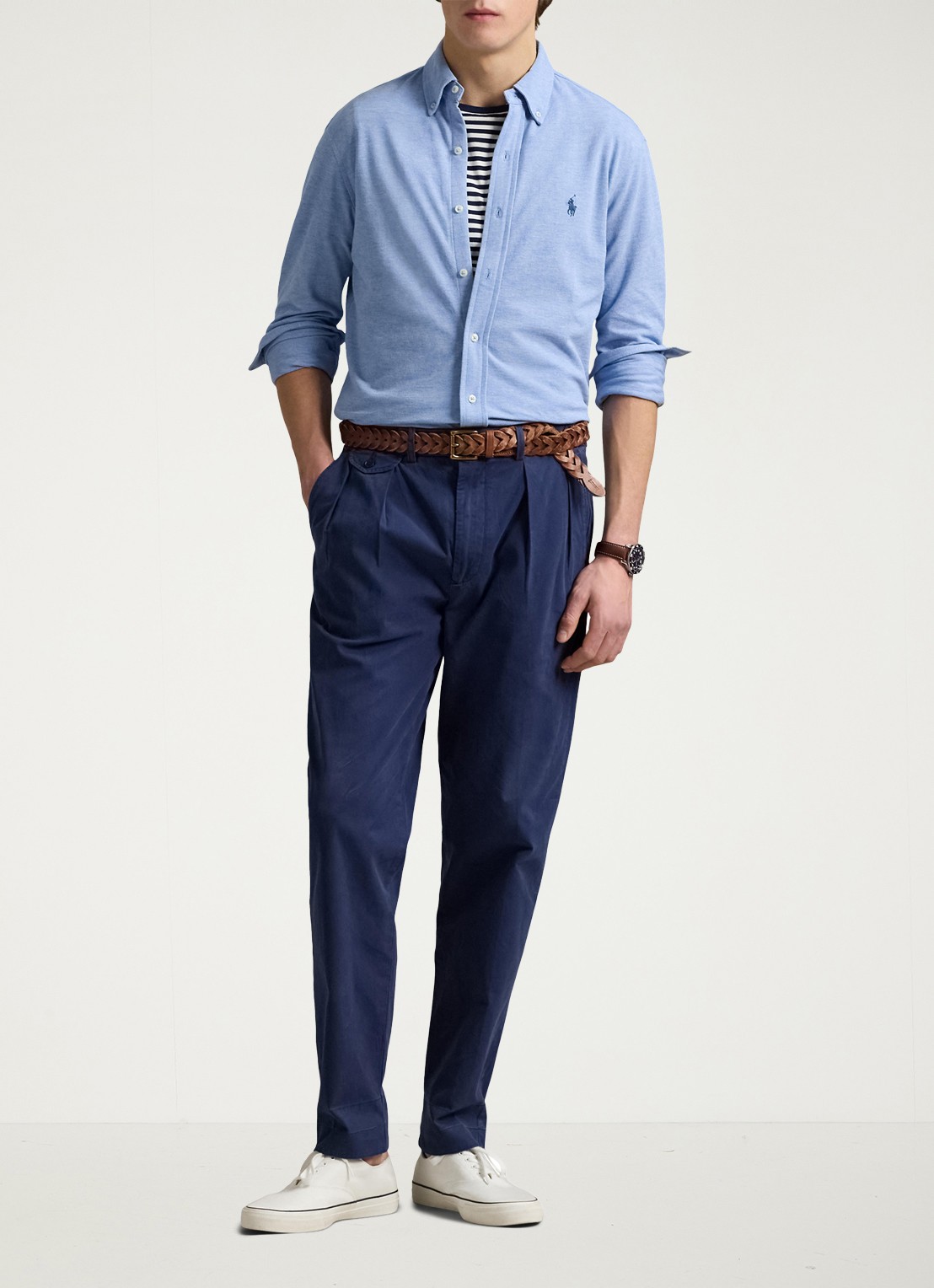 Ralph Lauren Regular fit overhemd van piqué katoen - voorkant 2 isle heather / blauw