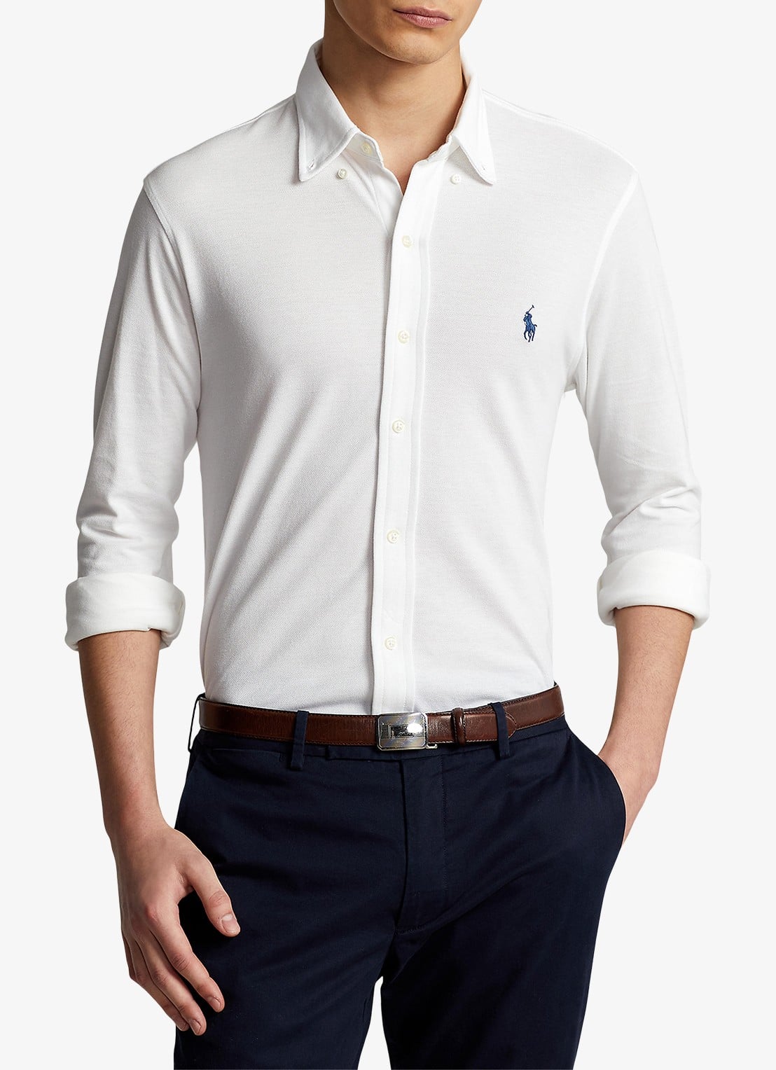 Ralph Lauren Regular fit overhemd van piqué katoen - detail 4 white / wit