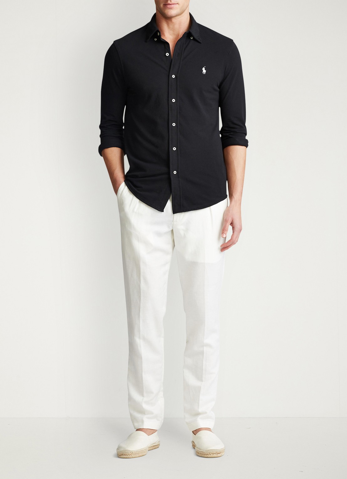 Ralph Lauren Regular fit overhemd van piqué katoen - voorkant 3 polo black / zwart