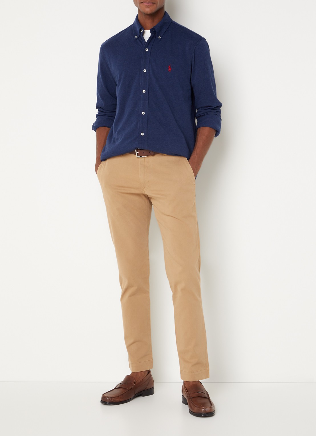 Ralph Lauren Regular fit overhemd van piqué katoen - voorkant 4 spring navy heather / donkerblauw
