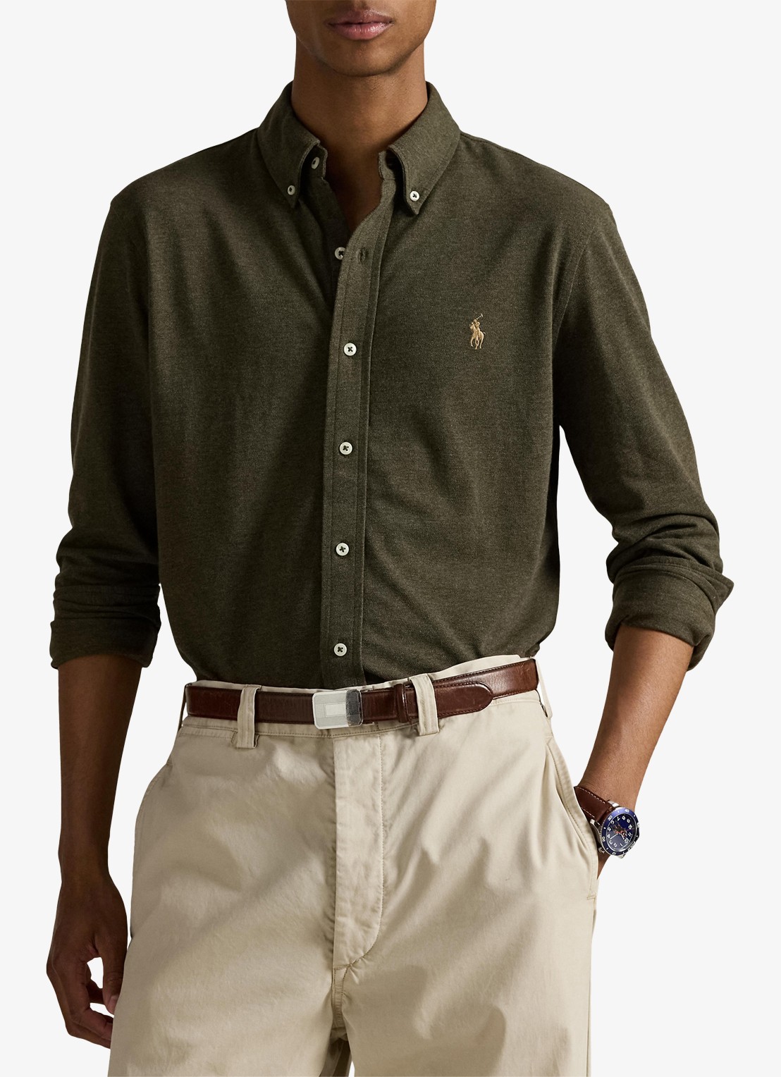 Ralph Lauren Regular fit overhemd van piqué katoen - detail 3 wilson olive heather / bruin