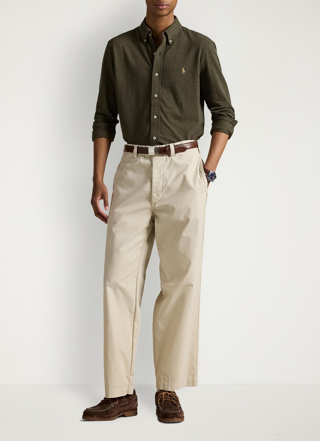Ralph Lauren Regular fit overhemd van piqué katoen - voorkant 2 wilson olive heather / bruin