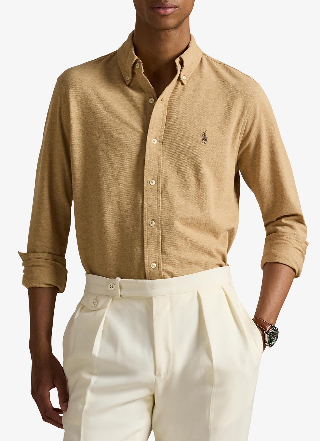 Ralph Lauren Regular fit overhemd van piqué katoen - detail classic camel heather / beige