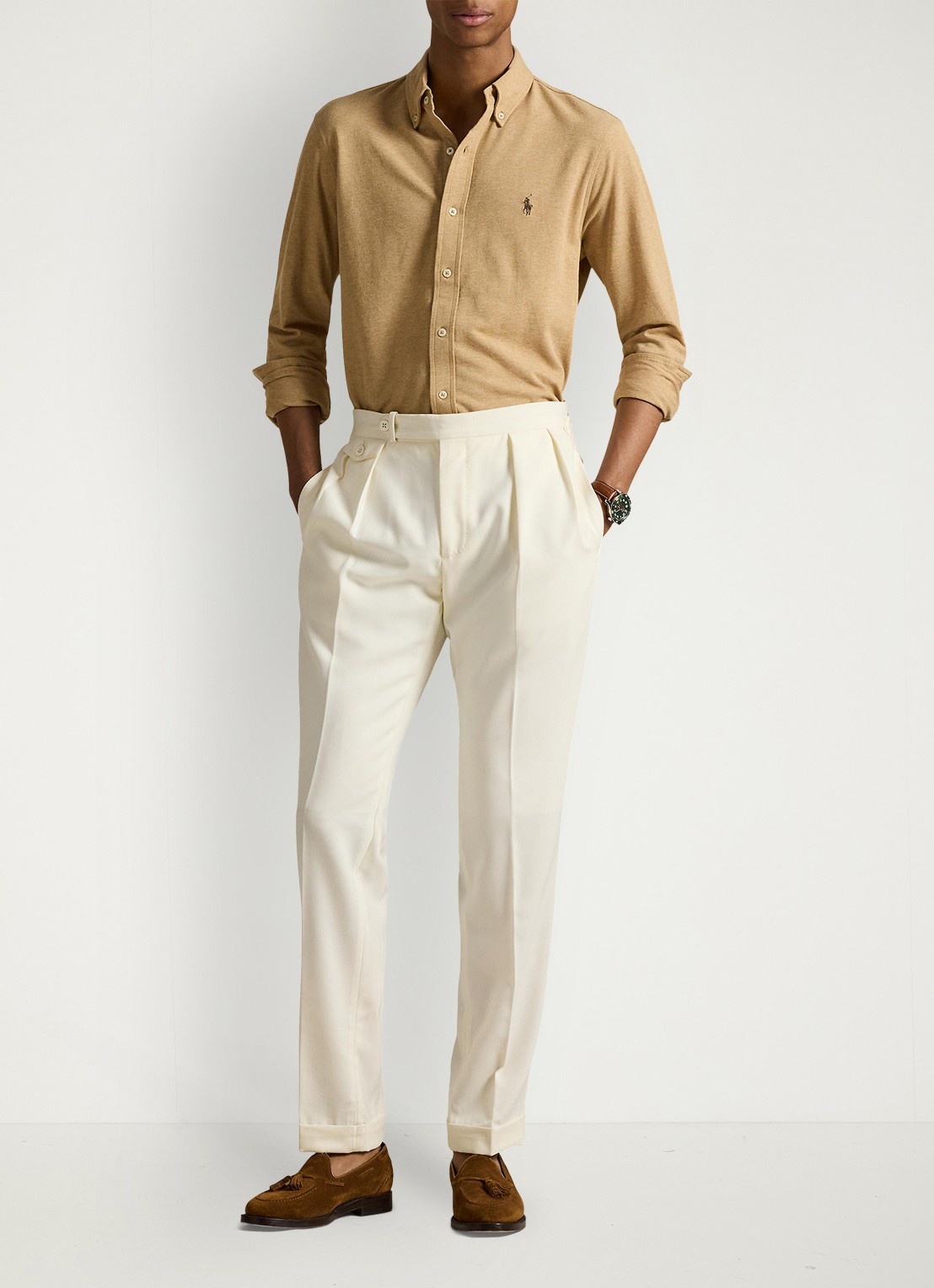 Ralph Lauren Regular fit overhemd van piqué katoen - voorkant 6 classic camel heather / beige