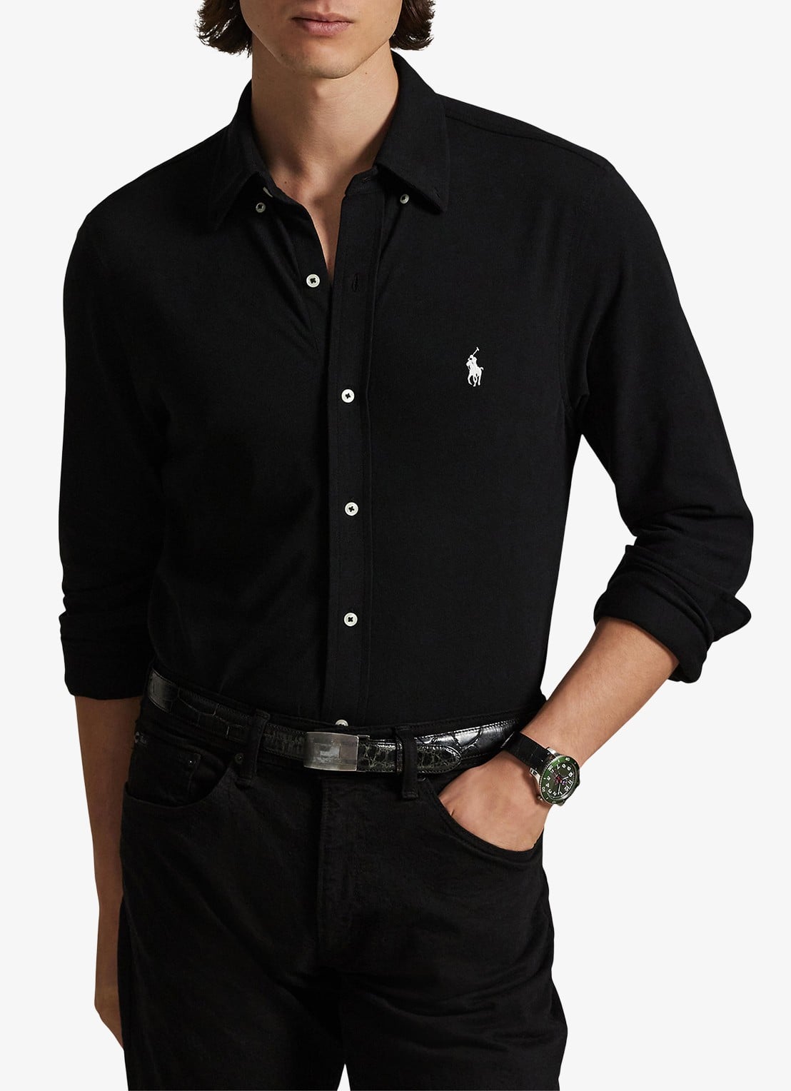 Ralph Lauren Regular fit overhemd van piqué katoen - detail polo black / zwart 2