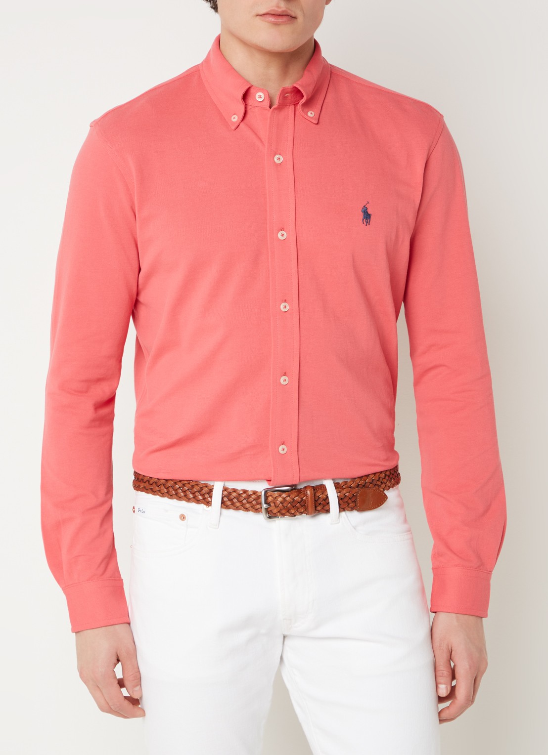 Ralph Lauren Regular fit overhemd van piqué katoen - detail pale red / koraalrood