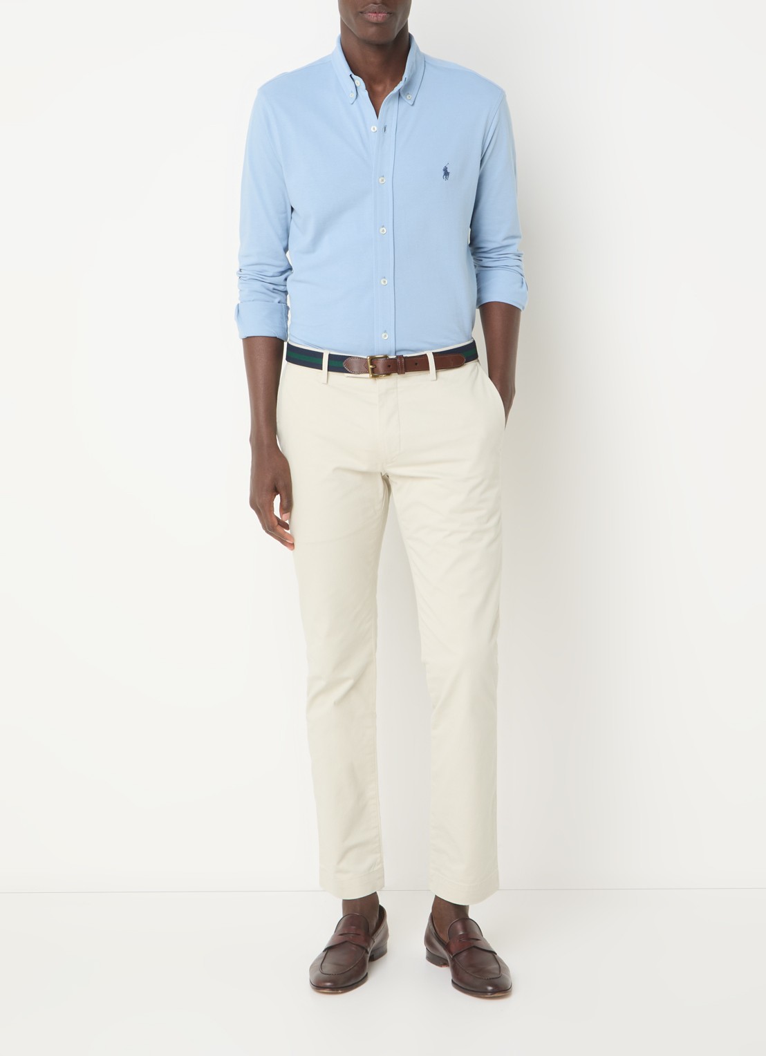 Ralph Lauren Regular fit overhemd van piqué katoen - voorkant 3 vessel blue / staalblauw