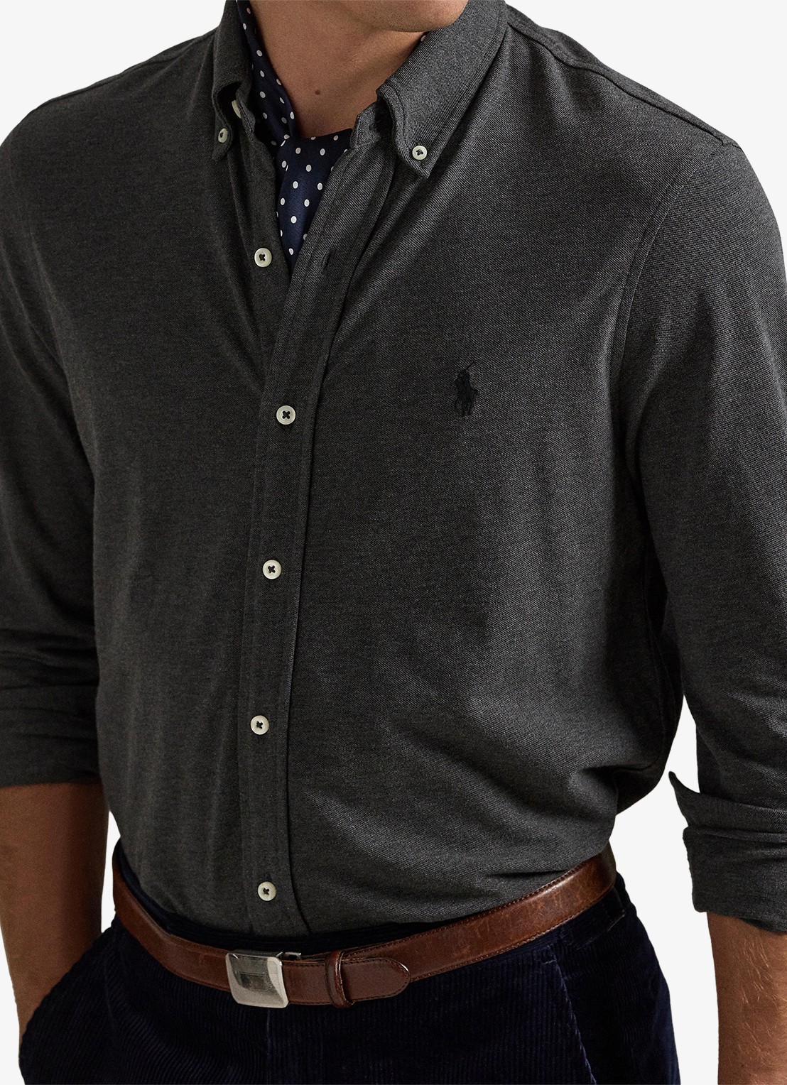 Ralph Lauren Regular fit overhemd van piqué katoen - detail 4 windsor heather / donkergrijs