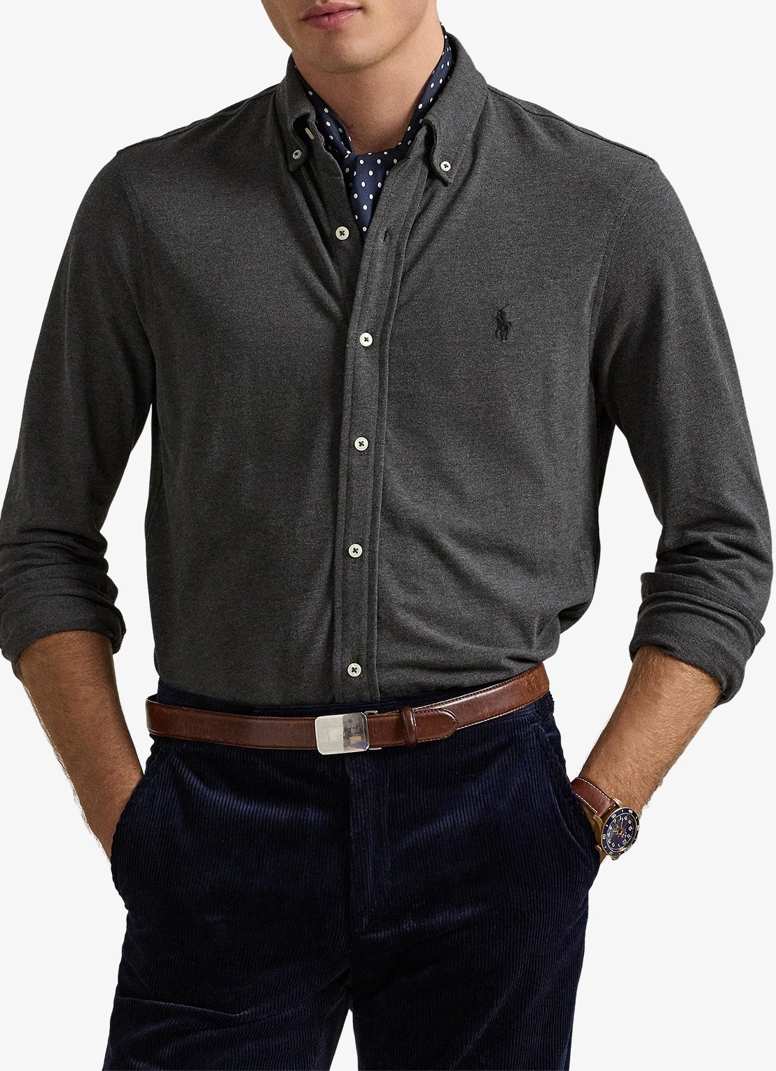 Ralph Lauren Regular fit overhemd van piqué katoen - voorkant 2 windsor heather / donkergrijs