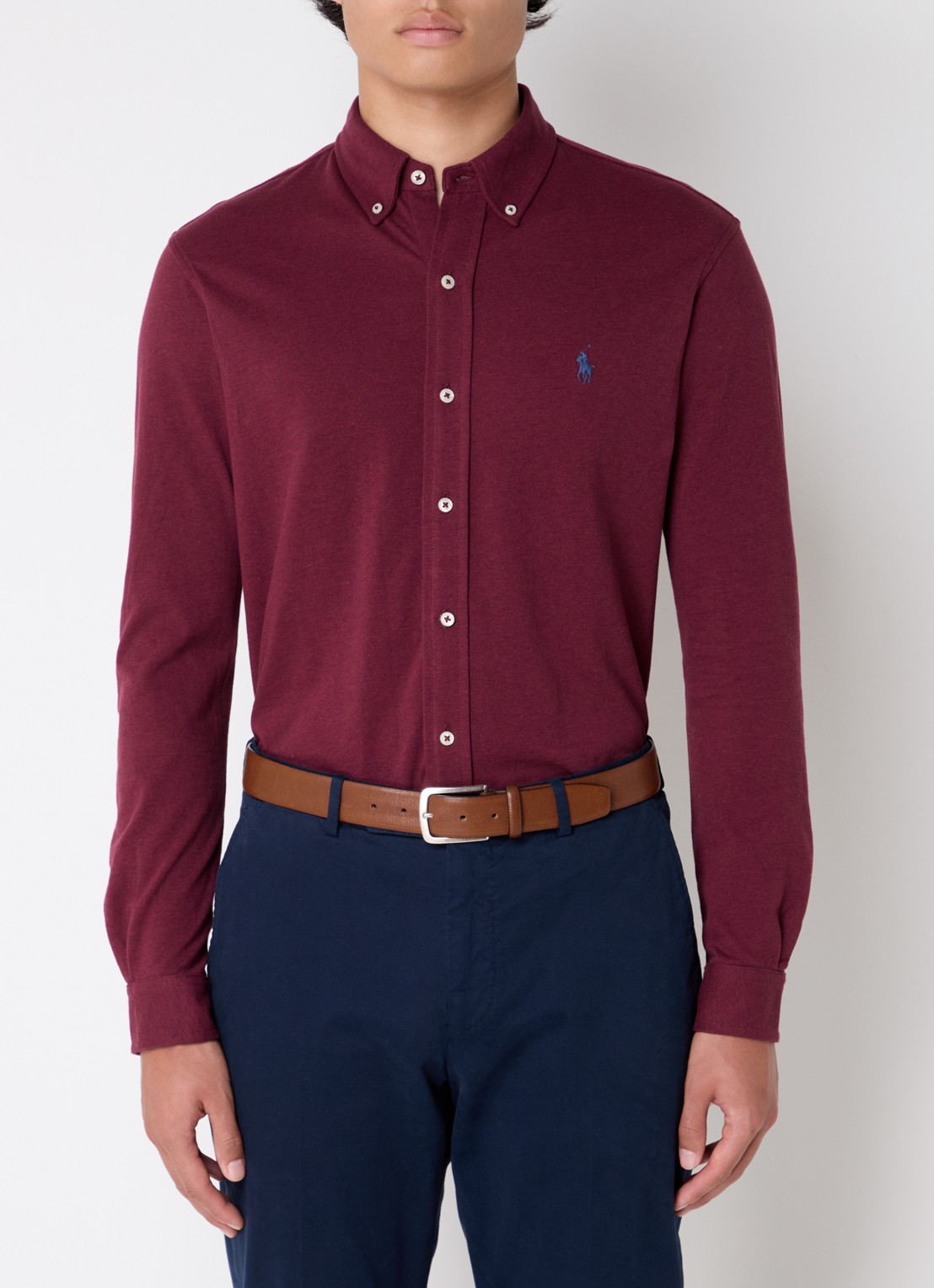 Ralph Lauren Regular fit overhemd van piqué katoen - detail vintage port heather / bordeaux